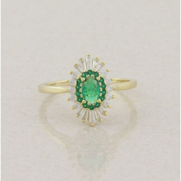 Gold Over Sterling Silver White and Green Cubic Zirconia Ring Size 9 - Picture 1 of 8
